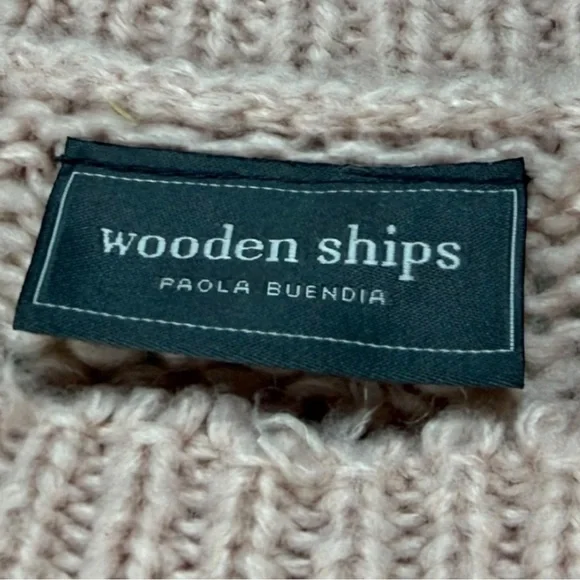 Wooden Ships Women's Oliver Distressed Crew Chunky Sweater In Pink Conch S/M - Picture 5 of 9